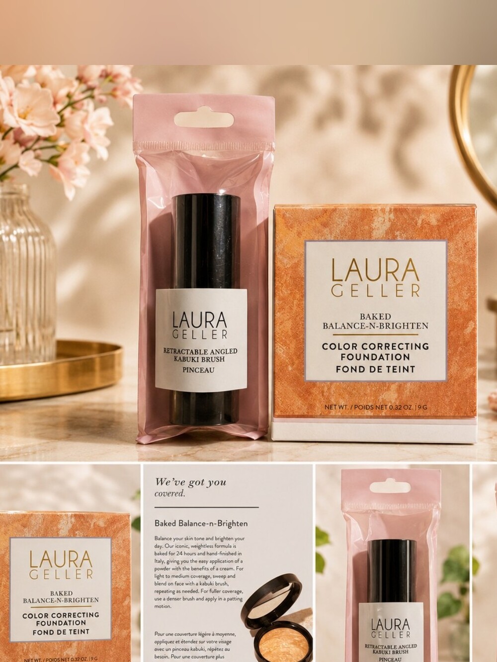 Laura Geller Baked Color Correcting Foundation & Retractable Angled Brush!! NEW!